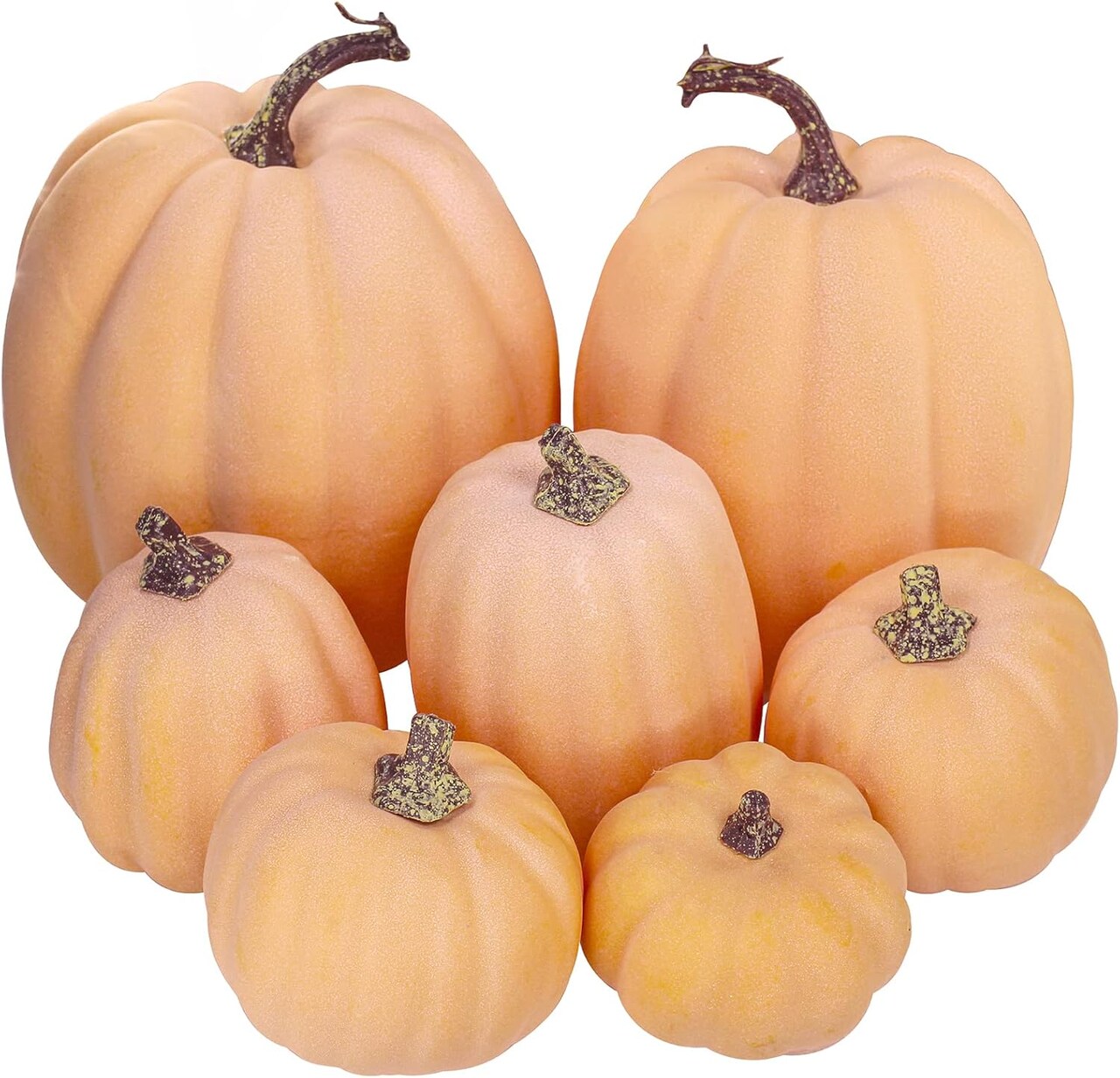 7 Pcs Assorted Size Fall Pumpkins Table Display (Light Orange)